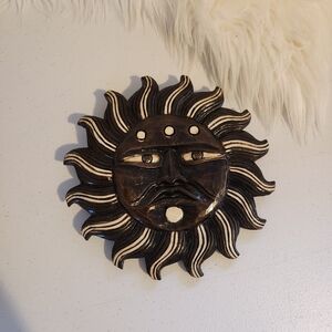 Vintage Ceramic Brown Celestial Sun Wall Hanging Home Decor 70s 90s 1990s Boho